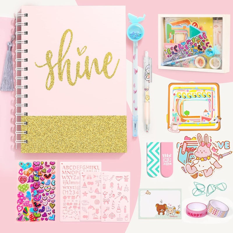AURLIS DIY Journal Kit, Gifts for Girls Age of 8 9 10 11 12 13 Years Old and Up, Girls Journal Set for Teen Decorate Her Planner/Organizer Birthday Gift Cute Art Crafts Scrapbook Stationary Kit - Image 1